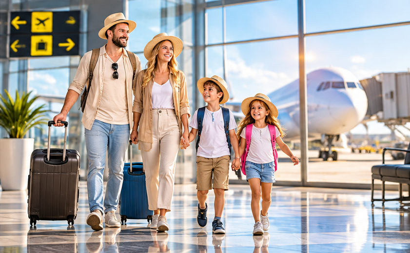 Travellers enjoying a family airport transfer